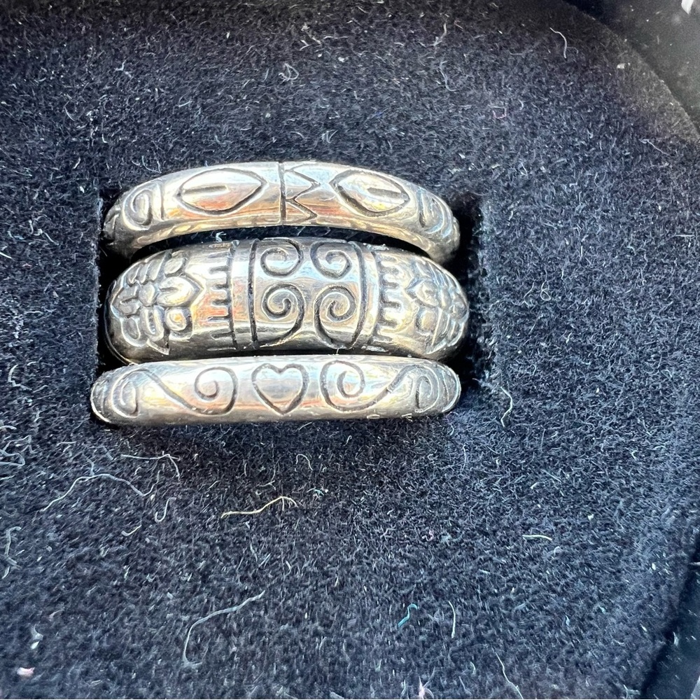 3 BRIGHTON Engraved Etched Scroll Flower Sterling Silver Stackable Rings Sz 6